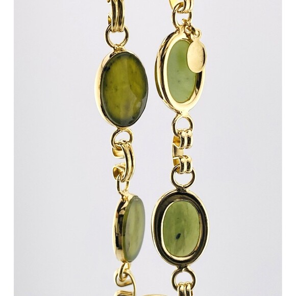 Translucent Nephrite Jade Gold Filled Link Bracelet Vintage 7.25 In - Picture 3 of 5